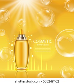 Illustration Cosmetic Product in Orange Glossy Bottle, Design for Advertising Poster, Template, Leaflet, Flyer - Vector