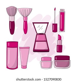 illustration of cosmetics and make-up icons for facial skin care to look beautiful and fresh