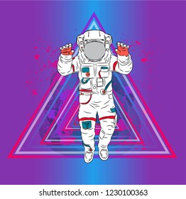 
Illustration of cosmonaut on a background of triangles. Vector illustration.