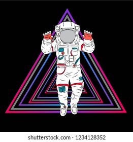 
Illustration of cosmonaut on a background of triangles. Vector illustration.