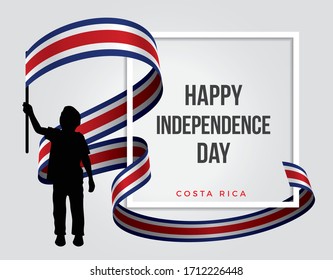 The illustration of an Costa Rican child who is waving the Costa Rica flag on the white background - Happy independience day
