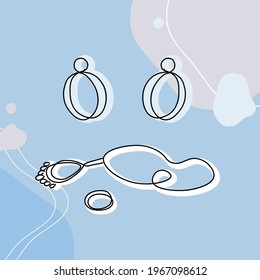 Illustration of costume jewelry. Shown here are earrings, ring and necklace. This illustration is perfect for highlights.