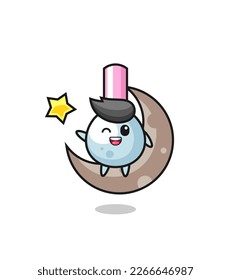 illustration of cotton bud cartoon sitting on the half moon , cute style design for t shirt, sticker, logo element