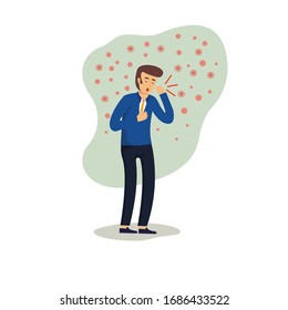 illustration of a cough businessman transmitting a virus. infected with diseases, bacteria, and epidemics. isolated on a white background. 