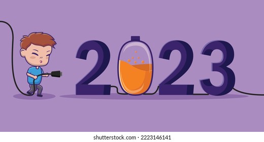 Illustration count down happy new year with cute boy
