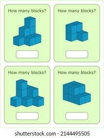 ilustración. Contar el número de cubos en la figura dada. Juego de lógica educativa para niños de preescolar. Hoja de actividades para niños. 