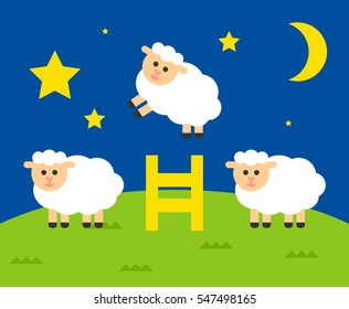 Illustration counting cute sheep.