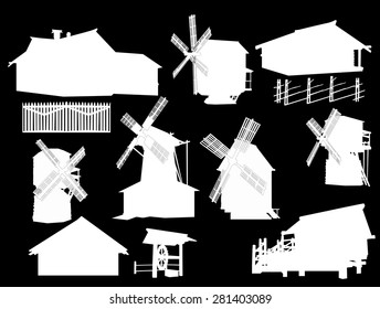 illustration with country buildings collection