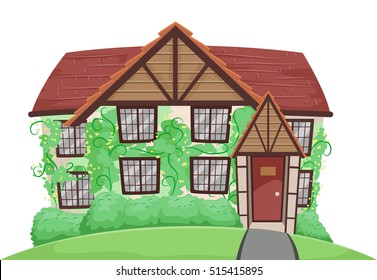 Illustration of a Country House with Vines Crawling All Over the Walls