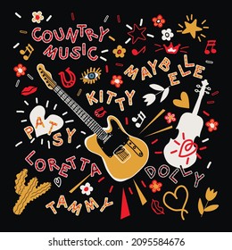 illustration of country music card, vector design for paper, fabric and other surface