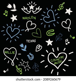 illustration with country music concept doodles, vector design for paper, fabric and other surface