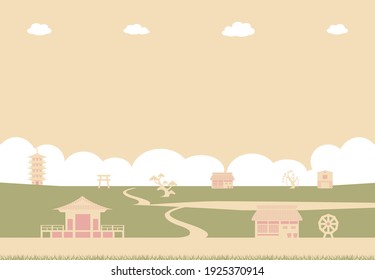 illustration of countryside landscape  ancient village