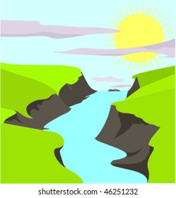 illustration of countryside with river running through