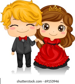 Illustration of a Couple Attending a Valentine Ball