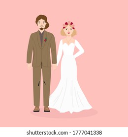 
illustration of couple bride and groom for wedding invitation card, poster, art print, gift.