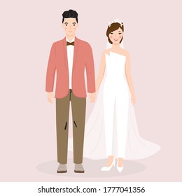 
illustration of couple bride and groom for wedding invitation card, poster, art print, gift.