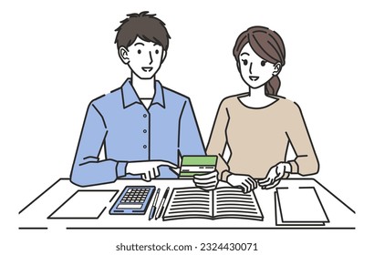 illustration of couple calculating money