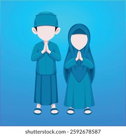 illustration of a couple celebrating a Muslim holiday for poster design