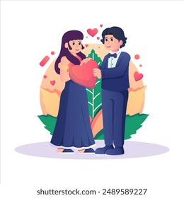 Illustration of a couple celebrating Valentine's Day with great joy and affection