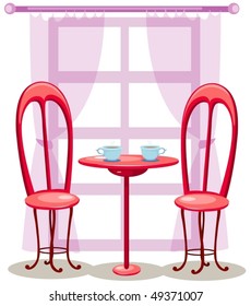 illustration of couple chairs with coffee