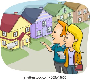 Illustration of a Couple Checking Out Prospective Homes