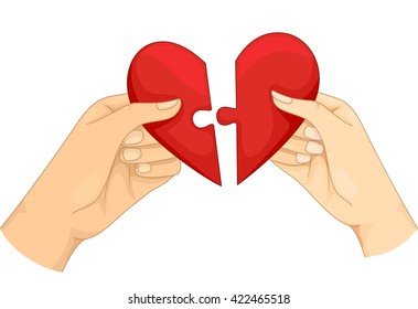 Illustration of a Couple Connecting the Pieces of a Heart