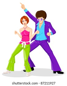 Illustration of couple dancing on the floor in the 70s