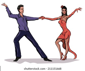 Illustration of a couple dancing on white