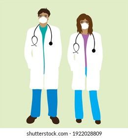 Illustration of couple of doctors. Symbol of medical care and hospital.