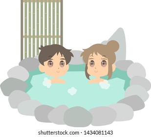 Illustration of a couple doing a hot spring date