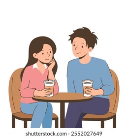 Illustration of a Couple Enjoying at Cafe