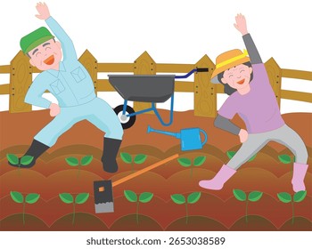 Illustration of a couple enjoying their vegetable garden.