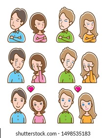 Illustration of couple facial expressions