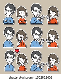 Illustration of couple facial expressions