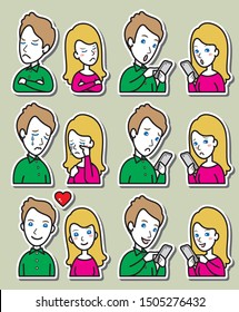 Illustration of couple facial expressions