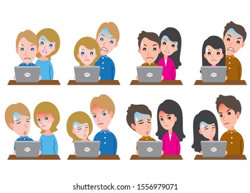 Illustration of couple facial expressions : Old couple