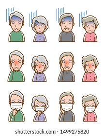 Illustration of couple facial expressions : Senior couple