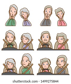 Illustration of couple facial expressions : Senior couple