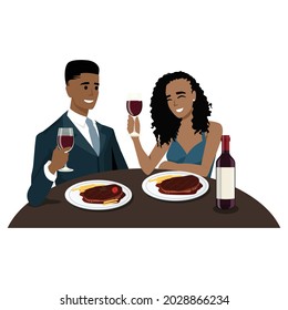 Illustration of a Couple in Formal Attire Having a Romantic Dinner Date