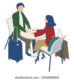 It is an illustration of a couple going on a trip at Christmas.