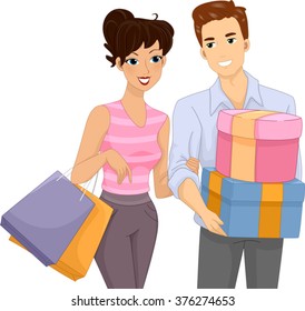 Illustration of a Couple Going Shopping Together
