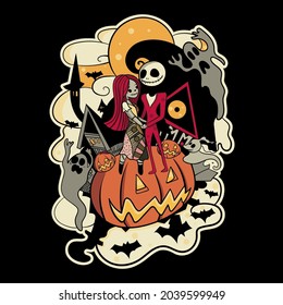 ILLUSTRATION OF COUPLE HALLOWEEN FOR CHARACTER, STICKER, T-SHIRT ILLUSTRATION