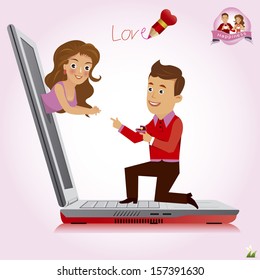 Illustration of a Couple Having an Online Romance