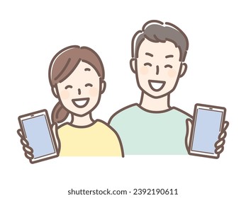 illustration of couple having smart phone