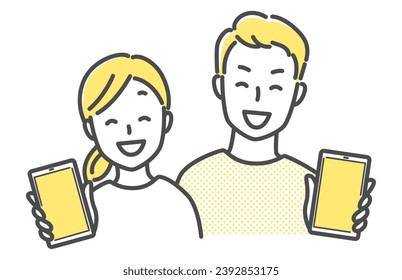 illustration of couple having smart phone