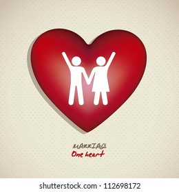 Illustration of a couple holding hands on a heart, working for marriage, vector illustration