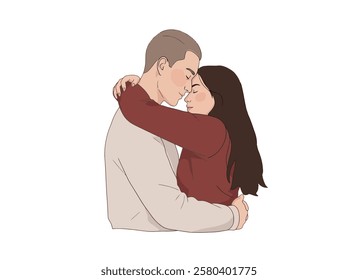 Illustration of a couple hugging each other, white background