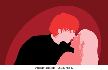 illustration of couple kissing in flat color style