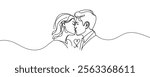 Illustration of couple kissing. One line drawing. Boy and girl kissing in one line style. Vector illustration