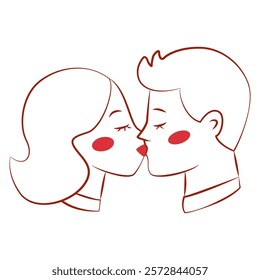 Illustration of couple kissing. Valentines Day card. Vector illustration linear style. 